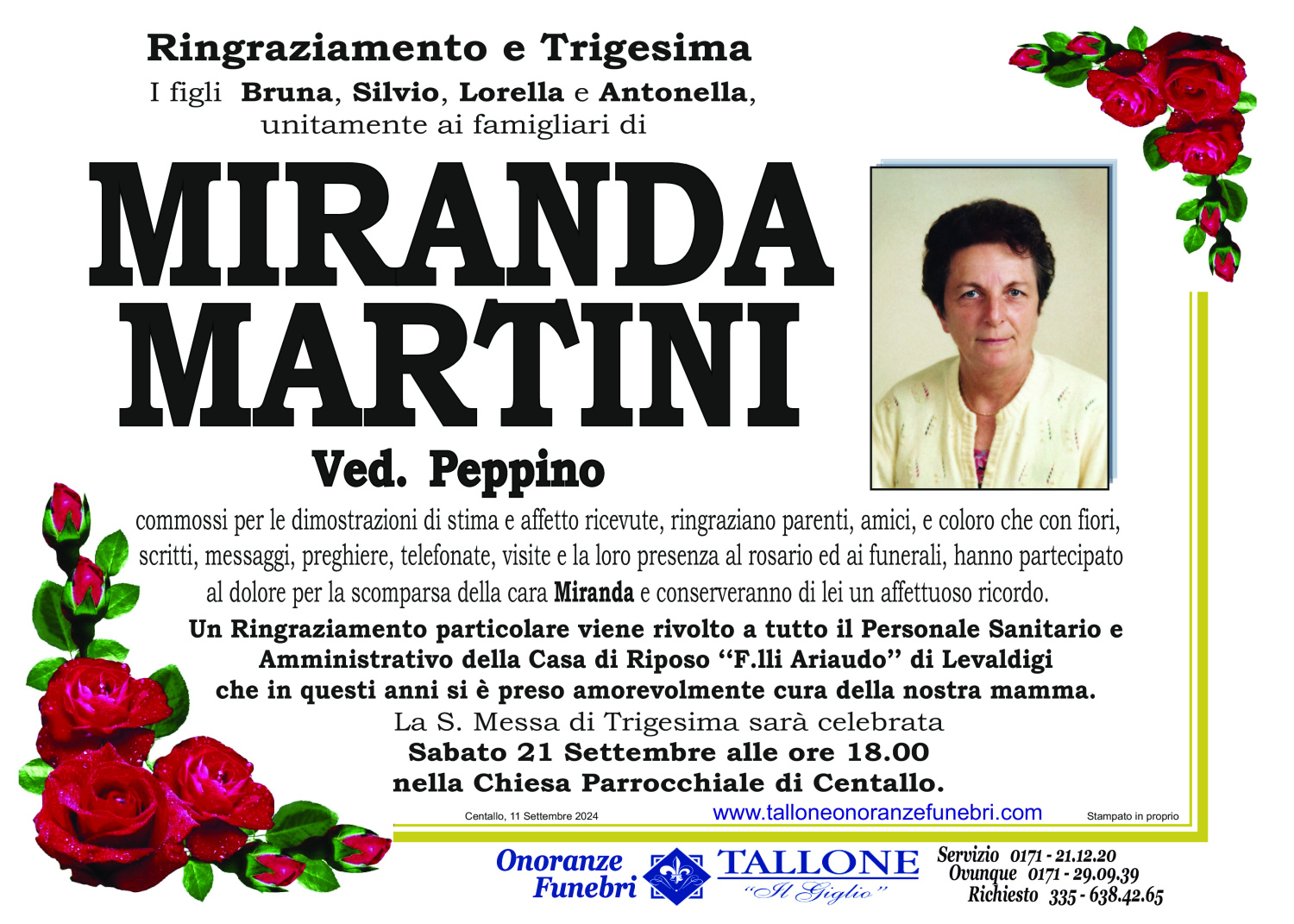 <br />
<b>Warning</b>:  Undefined variable $info in <b>/home/tallone/public_html/ringraziamenti.php</b> on line <b>68</b><br />
Miranda Martini